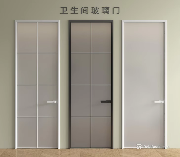 Three Glass Hinged Doors With White Black Frames For Modern Interior Design 3d model