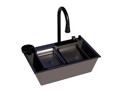 Kitchen Sink with Double Bowl Black Faucet Drainer and Drain Design 3d model