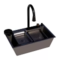 Kitchen Sink with Double Bowl Black Faucet Drainer and Drain Design