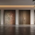 Modern Decorative Entrance Doors with Intricate Patterns Wooden Texture and Glass Elements in Contemporary Interior
