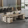 Modern Office Desk With Wooden Top Black Chair Laptop Potted Plant And Storage