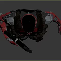 Red Humanoid Character Standing With Mechanical Arm Tactical Gear And Gun