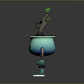 Anthropomorphic Blue Pot Character With Small Tree Arms Legs And Sad Expression