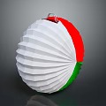 Pleated Origami Paper Lantern With White Red Green Design And Hanging Hook For Home Decor