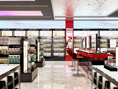 Modern Skincare Store Interior With Shelves Display Counters Bright Lighting And Beauty Products 3d model