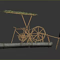 Handmade Bamboo Raft With Green Leaf Canopy And Wooden Paddle Structures
