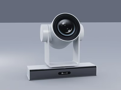 Modern Projection Surveillance Camera With White Body Black Base And Circular Lens Design 3d model