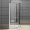 Modern Shower Enclosure With Gray Tile Walls Transparent Glass Door And Shower Head