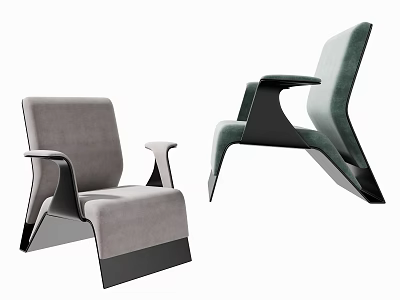 Modern Leisure Chair With Light Gray And Green Upholstery And Unique Armrest Base Design 3d model