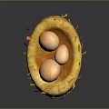 Natural Bird Nest With Three Peach Eggs In Yellow Straw Structure 3d model