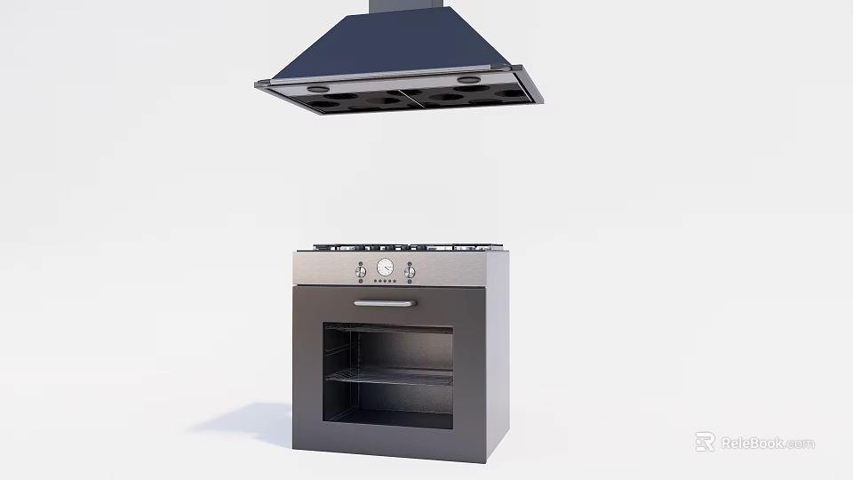 Modern Black And Stainless Steel Kitchen Appliances With Stove And Range Hood 3d model 