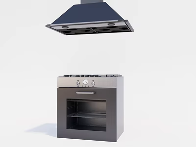 Modern Black And Stainless Steel Kitchen Appliances With Stove And Range Hood 3d model