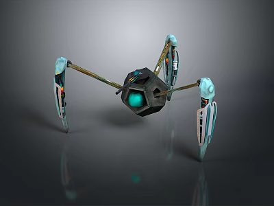 Futuristic Mechanical Game Movie Character With Spherical Body Green Glowing Core And Multi Legged Design 3d model