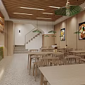 Modern Restaurant with Open Kitchen Shrimp Wonton Green Tiled Walls and Wooden Tables and Chairs