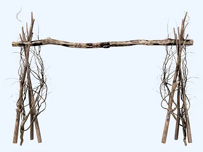 Natural Branch Arch Structure with Twisted Vines and Wooden Sticks for Garden Decoration 3d model