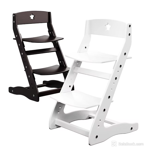 Modern Wooden High Chairs For Kids With Black And White Design 3d model 
