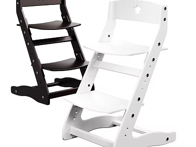 Modern Wooden High Chairs For Kids With Black And White Design 3d model