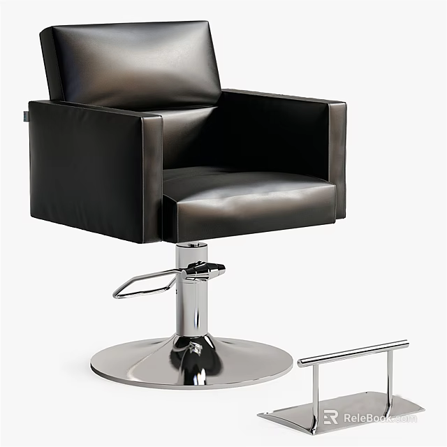 Black Leather Office Chair With Armrests Adjustable Metal Base Modern Design 3d model 