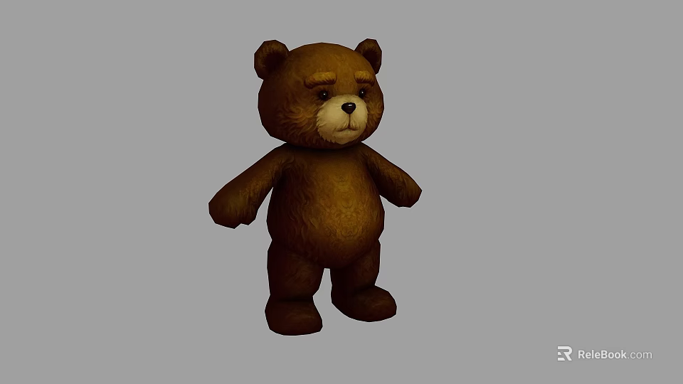 Brown Plush Stuffed Teddy Bear Standing With Soft Texture And Cute Appearance 3d model 