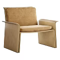 Modern Beige Leisure Chair With Fabric Cushion Leather Arms And Sleek Design