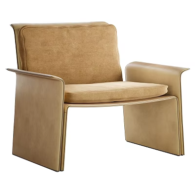 Modern Beige Leisure Chair With Fabric Cushion Leather Arms And Sleek Design 3d model