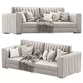 Two Seater Sofa With Light Beige Velvet Ribbed Design Pillows And Throw Blanket