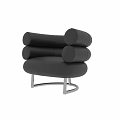 Stylish Black Leather Single Sofa With Round Armrests And Metal Legs