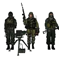 Detailed Game And Movie Military Characters With Tactical Gear Helmets Weapons And Tripod Equipment