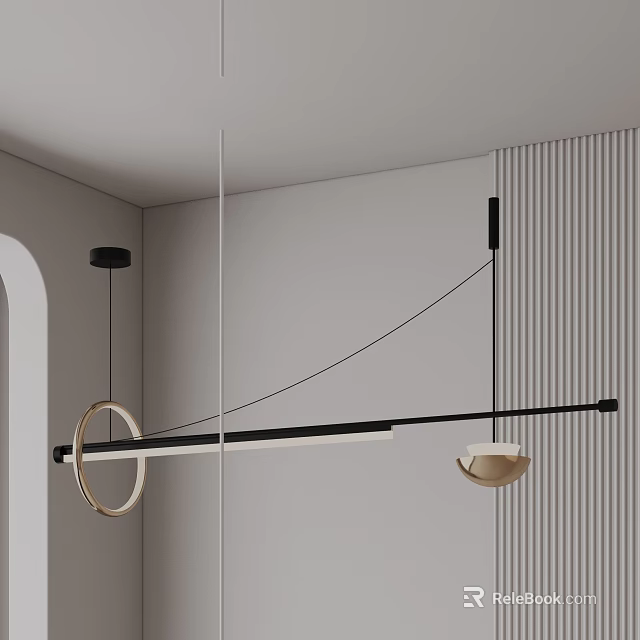 Modern Ring Shaped Metal Pendant Light With Black And Gold Accents For Interior Decor 3d model 