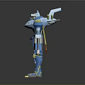 Game Movie Character Blue Robot with Yellow Details White Head Mechanical Structure and Sci-Fi Design