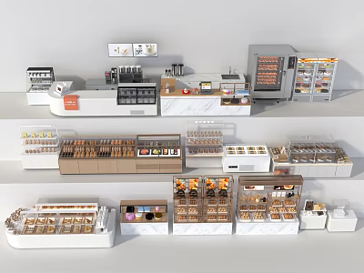 Bakery Display Cases With Pastry Counter Refrigerated Units And Dessert Showcases 3d model