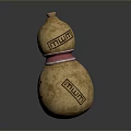 Gourd Shaped Two Tiered Household Item With Wooden Stopper Pink Band And Stamped Patterns