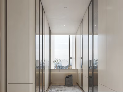 Modern Walk in Closet With Glass Door Cabinets And Natural Light 3d model