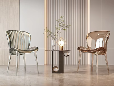 Acrylic Striped Silver Gold Table And Chairs Set With Glass Top Black Legs Branches Lamp 3d model