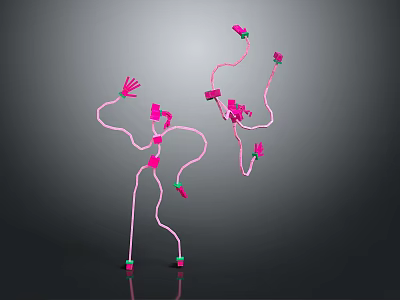 Pink Abstract Humanoid Game Movie Characters Composed Of Lines Blocks With Green Connection Points On Gradient Gray Black 3d model