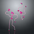 Pink Abstract Humanoid Game Movie Characters Composed Of Lines Blocks With Green Connection Points On Gradient Gray Black