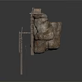 Wooden Scaffolding Structure With Rock Formation And Ladder Platform Design