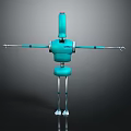 Blue Mechanical Robot With Extended Arms Red Top And Silver Hands
