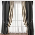 Dark And Light Colored Curtains With Sheer Panels And Tiebacks For Window Design 3d model