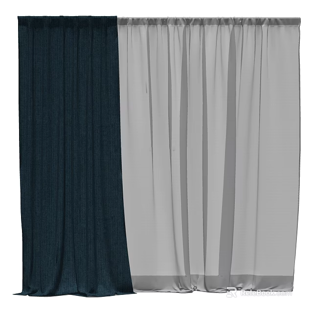 Modern Two Tone Pleated Curtains With Dark And Light Color Design 3d model 