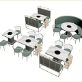 Modern Dining Table Set With Round Square Tables Mint Green Chairs And Booth Seating 3d model