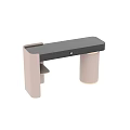 Modern Dressing Table Design With Black Top Drawer Gold Accents And Beige Cylindrical Legs
