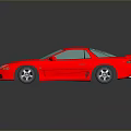 Red Sports Car 3D Rendered With Blue Windshield And Gray Background