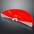 Red Fan Shaped Object With Magma Like Texture White Base Notch On Dark Background Reflection