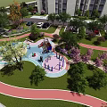 Residential Landscape With High Rise Buildings Green Trees And Children Play Area