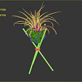 Green Plant with Long Leaves in Green Mosaic Pot on Wooden Tripod Stand