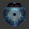 Futuristic Circular Stage Platform With Illuminated Edge Central Hole Decorative Patterns And Colorful Screen