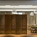 Elegant Hotel Mahjong Room With Bright Ceiling Lights Wooden Floors And Tables
