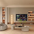 Modern Cozy Cream Style Living Room With Built In TV Wall And Comfortable Lounge Furniture