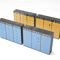 Multiple Blue And Yellow Secure Storage Lockers For Organized Storage Space 3d model